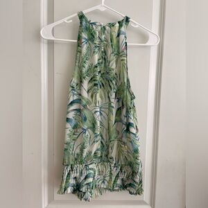 Joie Green & White Tropical Print Halter Blouse.